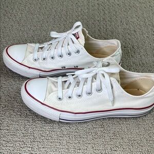 White Canvas Sneakers with Red Trim